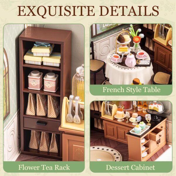 ROBOTIME DIY Miniature House Kit, Tea House Dollhouse Model Building Craft Kit With LED For Adults And Kids, Birthday Gift DW011 - Image 7