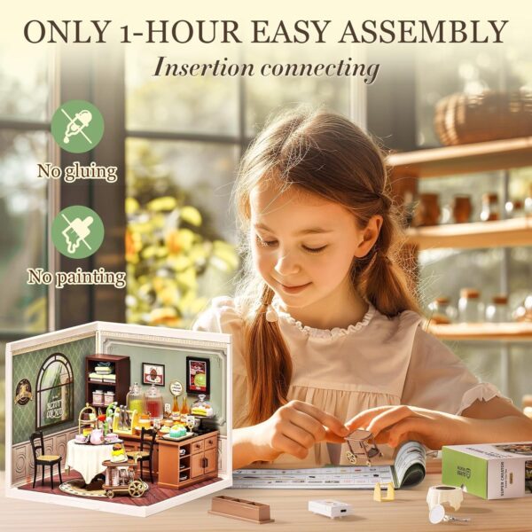 ROBOTIME DIY Miniature House Kit, Tea House Dollhouse Model Building Craft Kit With LED For Adults And Kids, Birthday Gift DW011 - Image 2